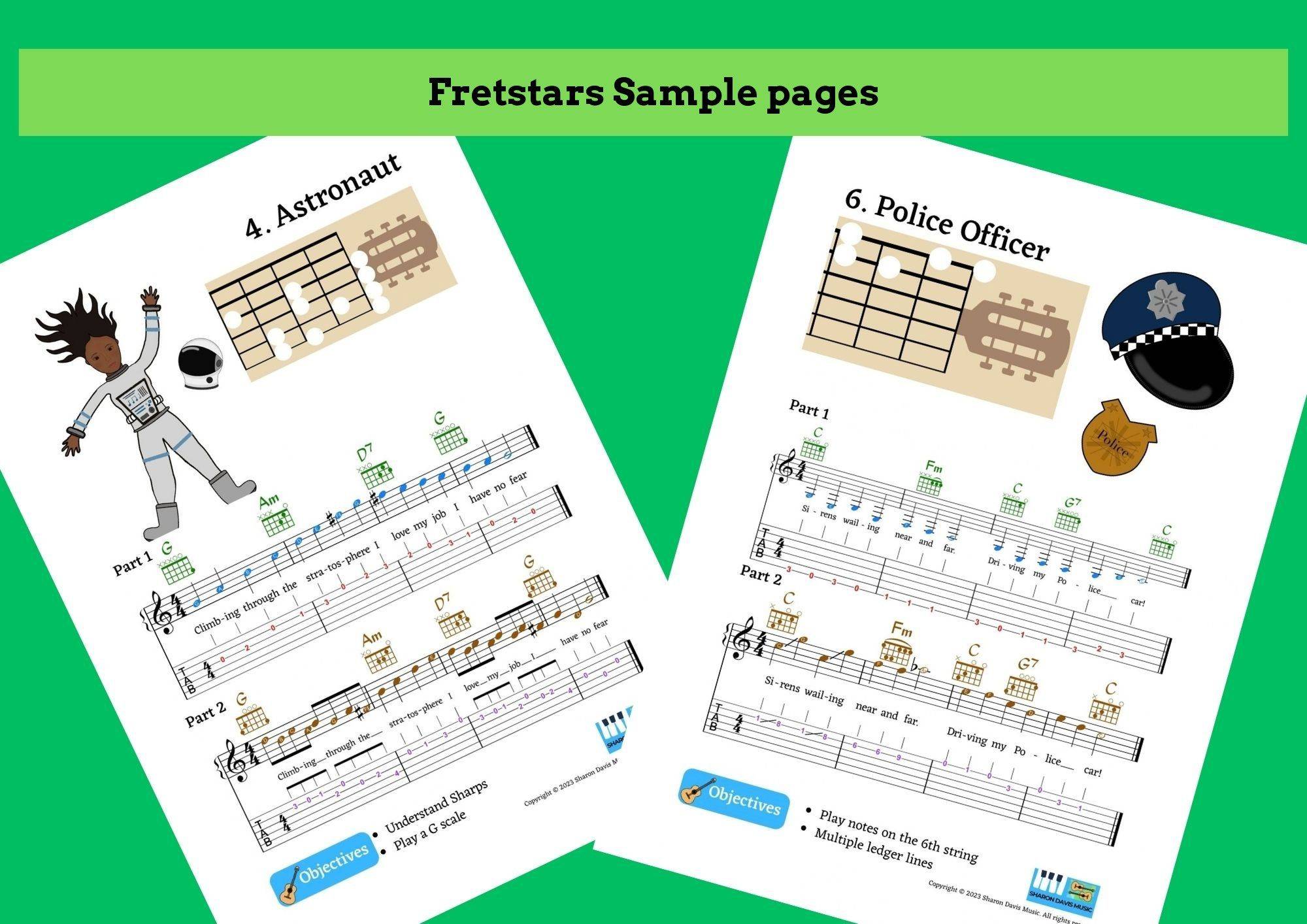 Fretstars sample pages: Astronaut and Police Officer