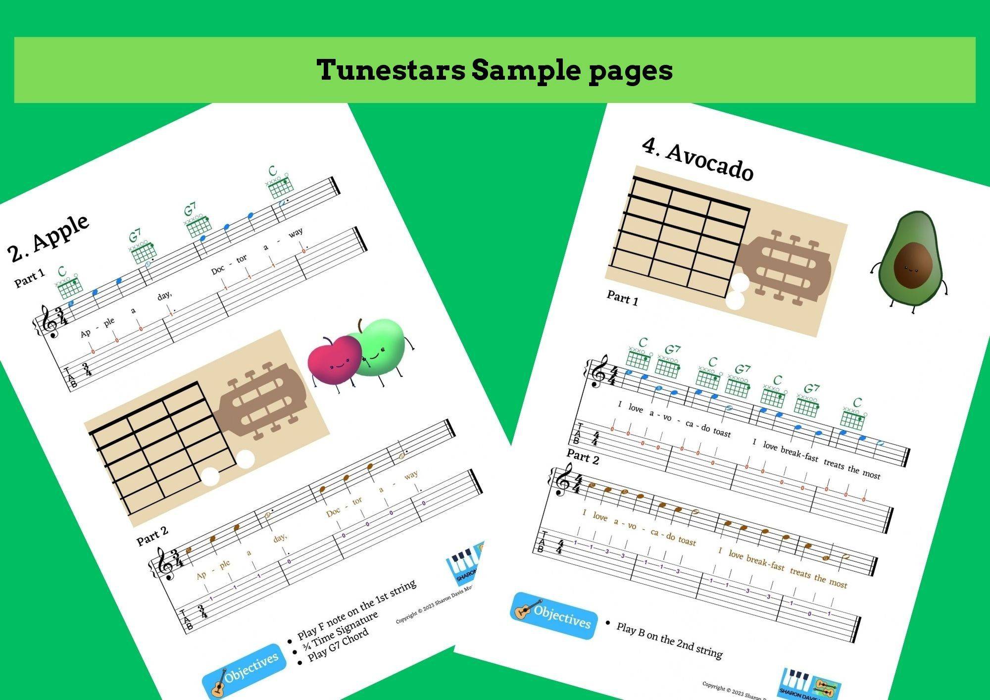 Tunestars sample pages: Apple and Avocado