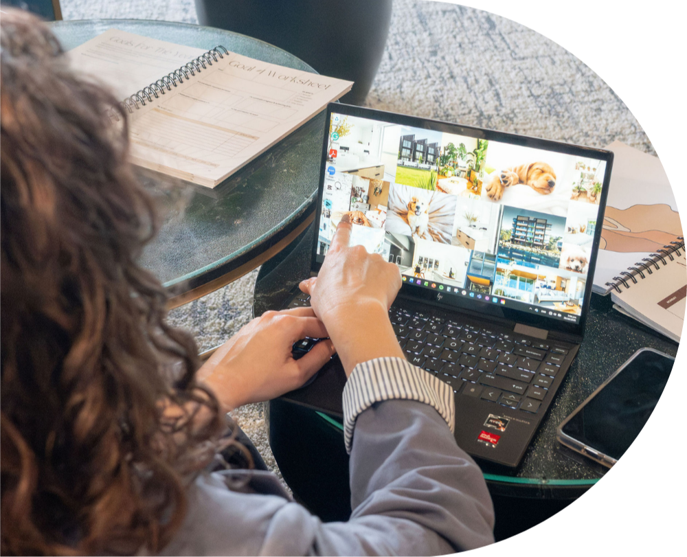 Marianne on laptop searching