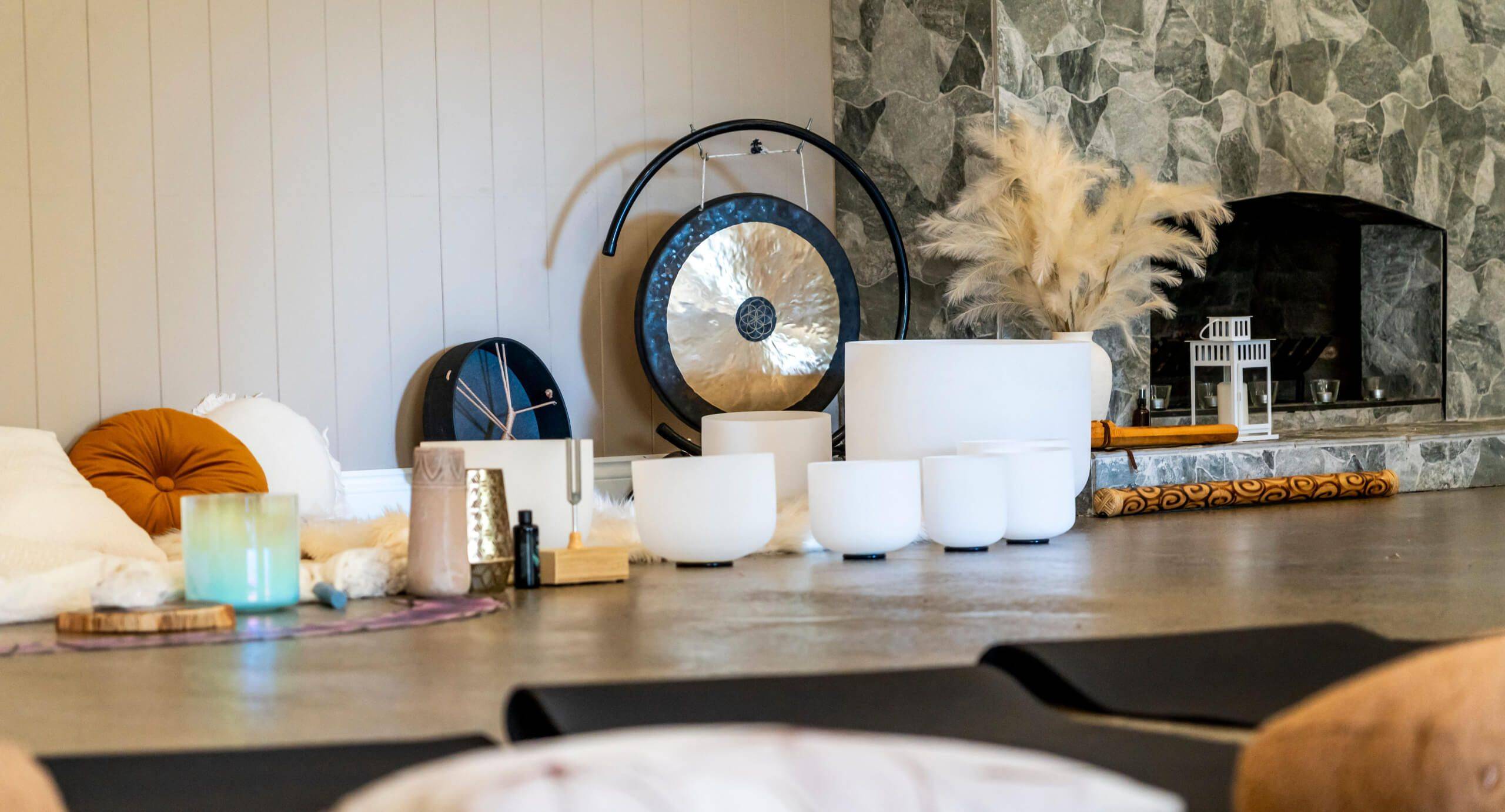 sound healing instruments, crystal sound bowls and gongs and tuning forks
