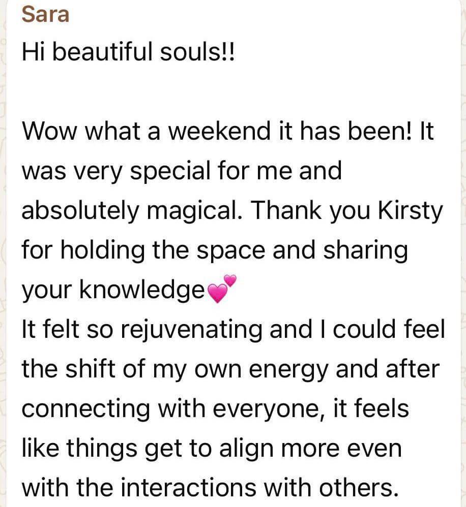 Student testimonial Sara sharing her magical experience with Holistic Wellness Academy, thanking Kirsty Bramwell for her knowledge on sound healing and wellness