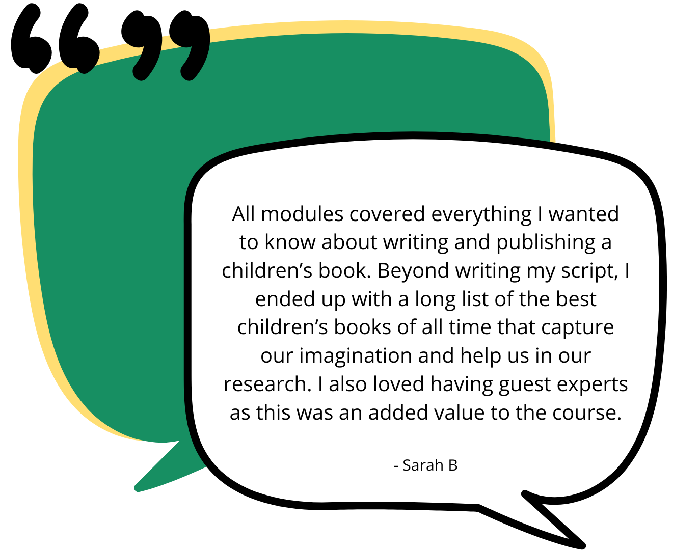 Testimonial three. “It felt like it was a personalized course with specific guides and insights to what I wanted to develop. There are indeed master classes for people who are renowned for authoring children's books, but having a line of communication with the instructor, helping in the very topic I chose to talk about, and the very script I developed was very rewarding.” - Dara D