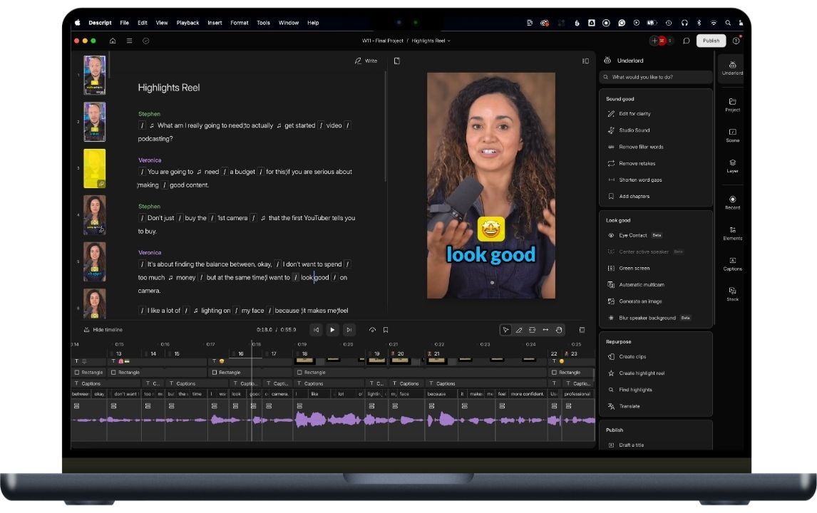 Hands-On Assignments - Descript Highlights Reel Project - Video + Podcast EditLab - PSS Creative Media