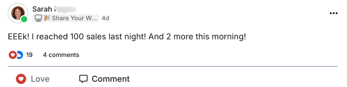 Sarah testimonial screenshot