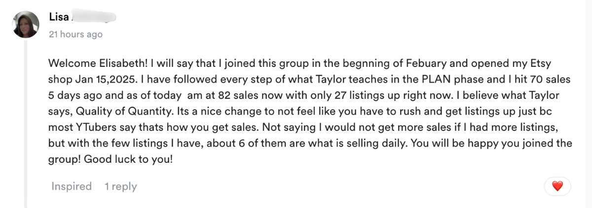 Lisa testimonial screenshot 1