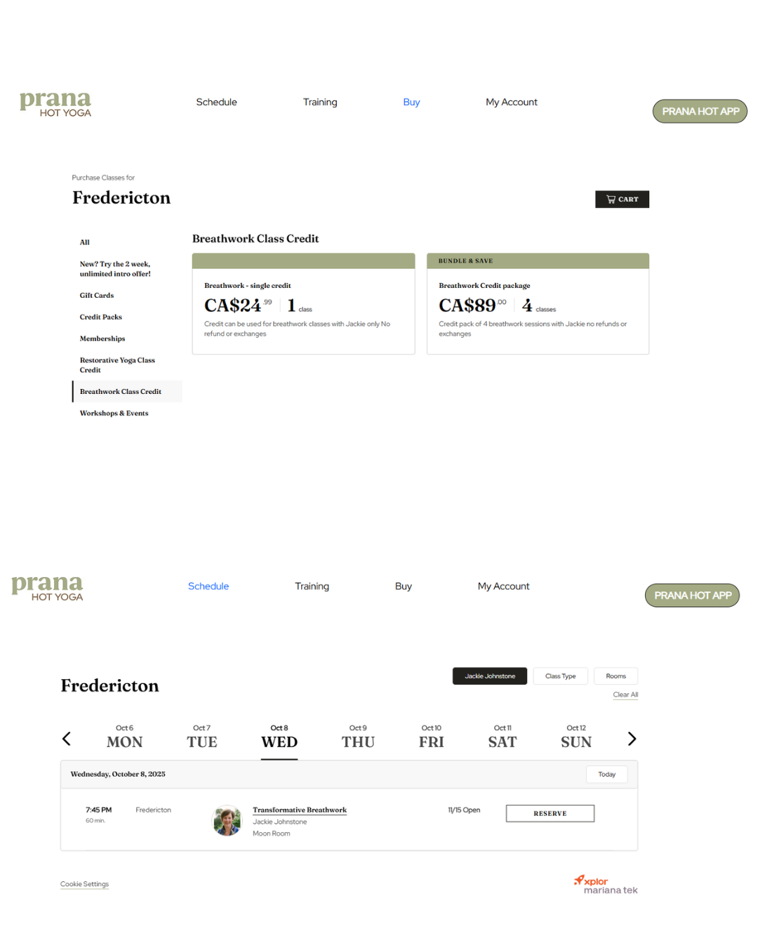 how to buy your credit and book your breathwork class on Prana's website