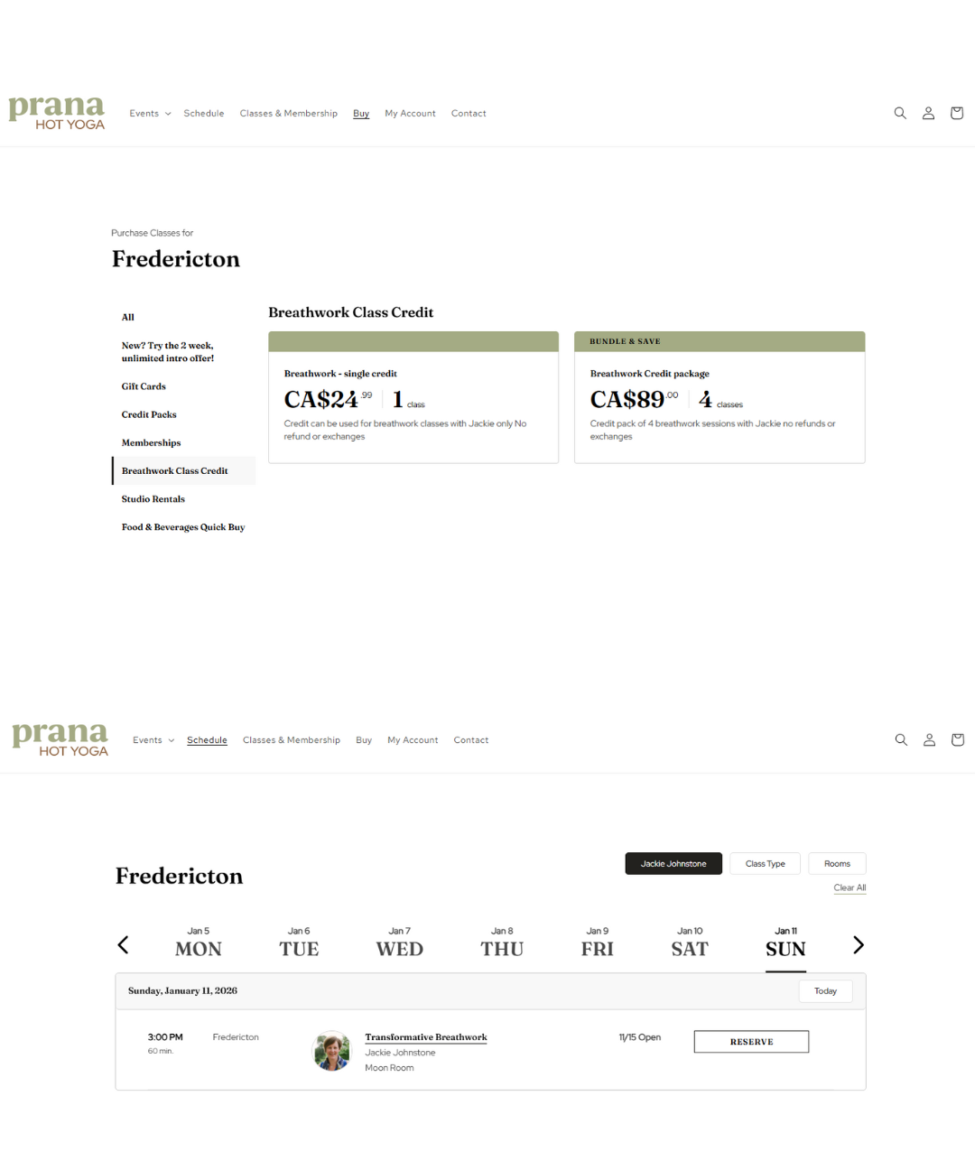 how to buy your credit and book your breathwork class on Prana's website