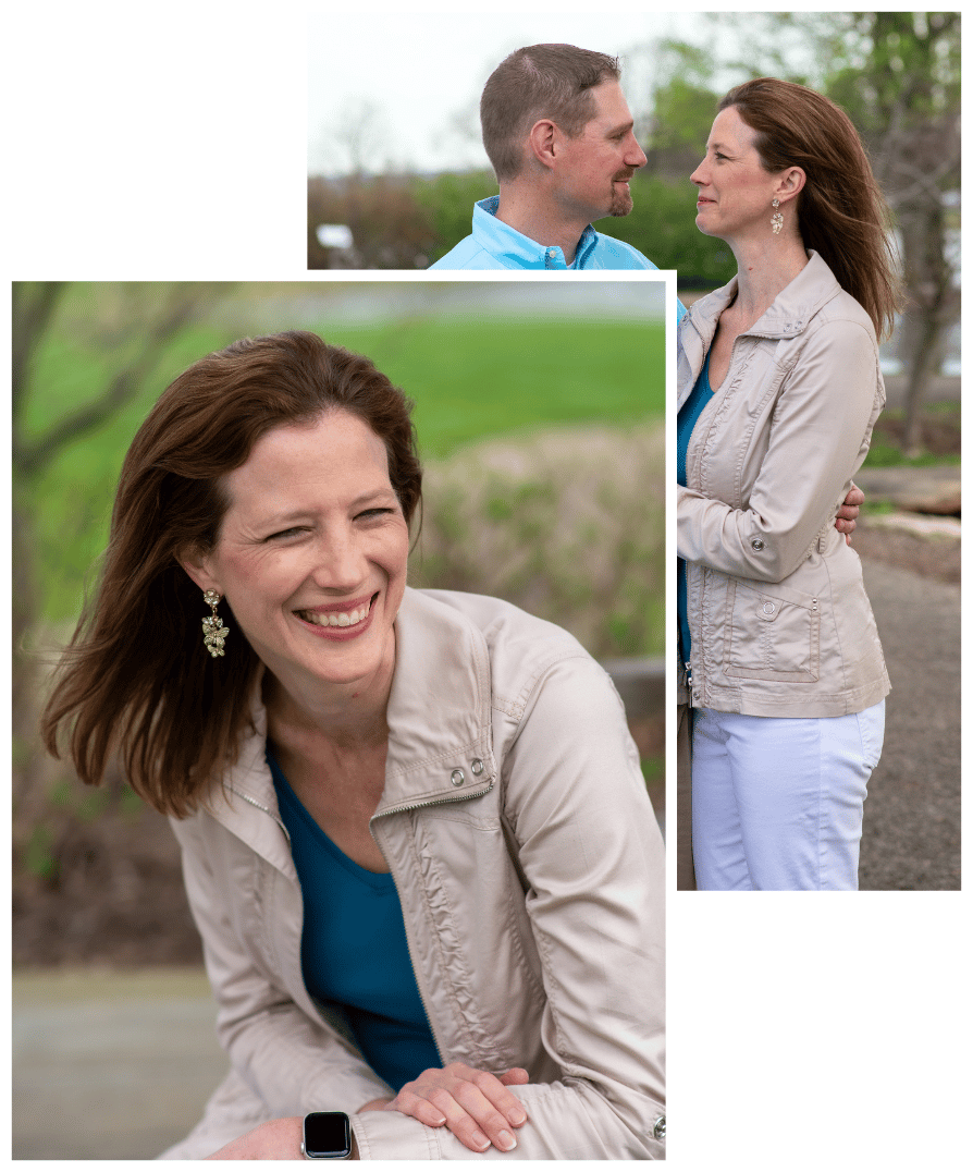 Outdoor lifestyle portrait of a smiling couple embracing and laughing together, representing intentional family living, healthy relationships, home organization, and connected family leadership through The H.O.M.E. Course.