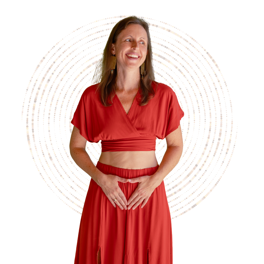 woman with hand on heart and pelvis