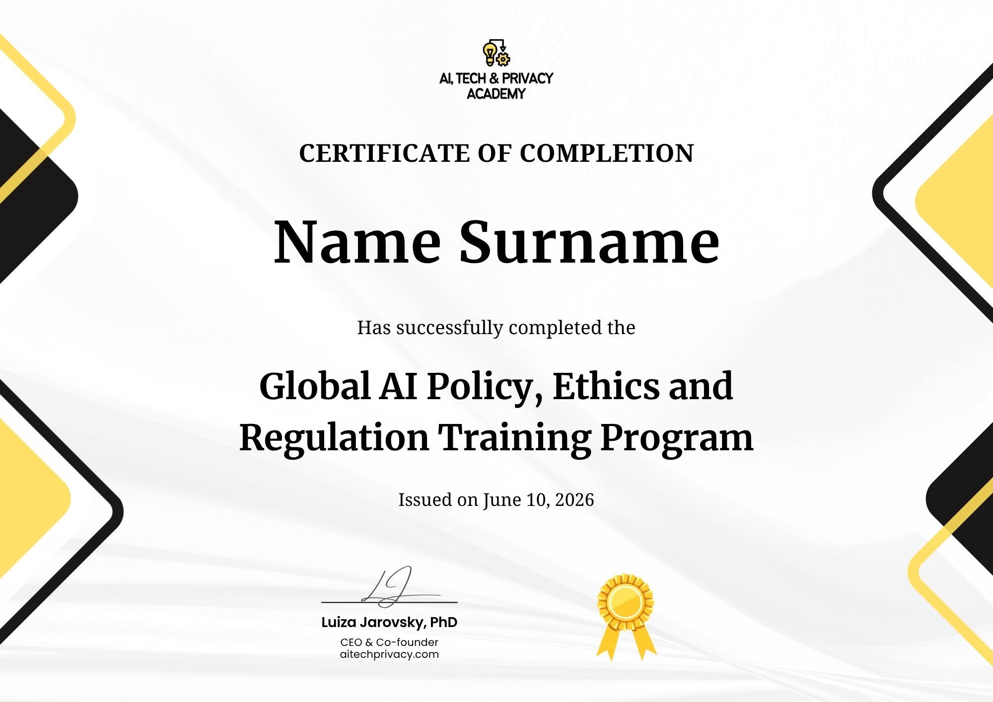 Example of Certificate of Completion