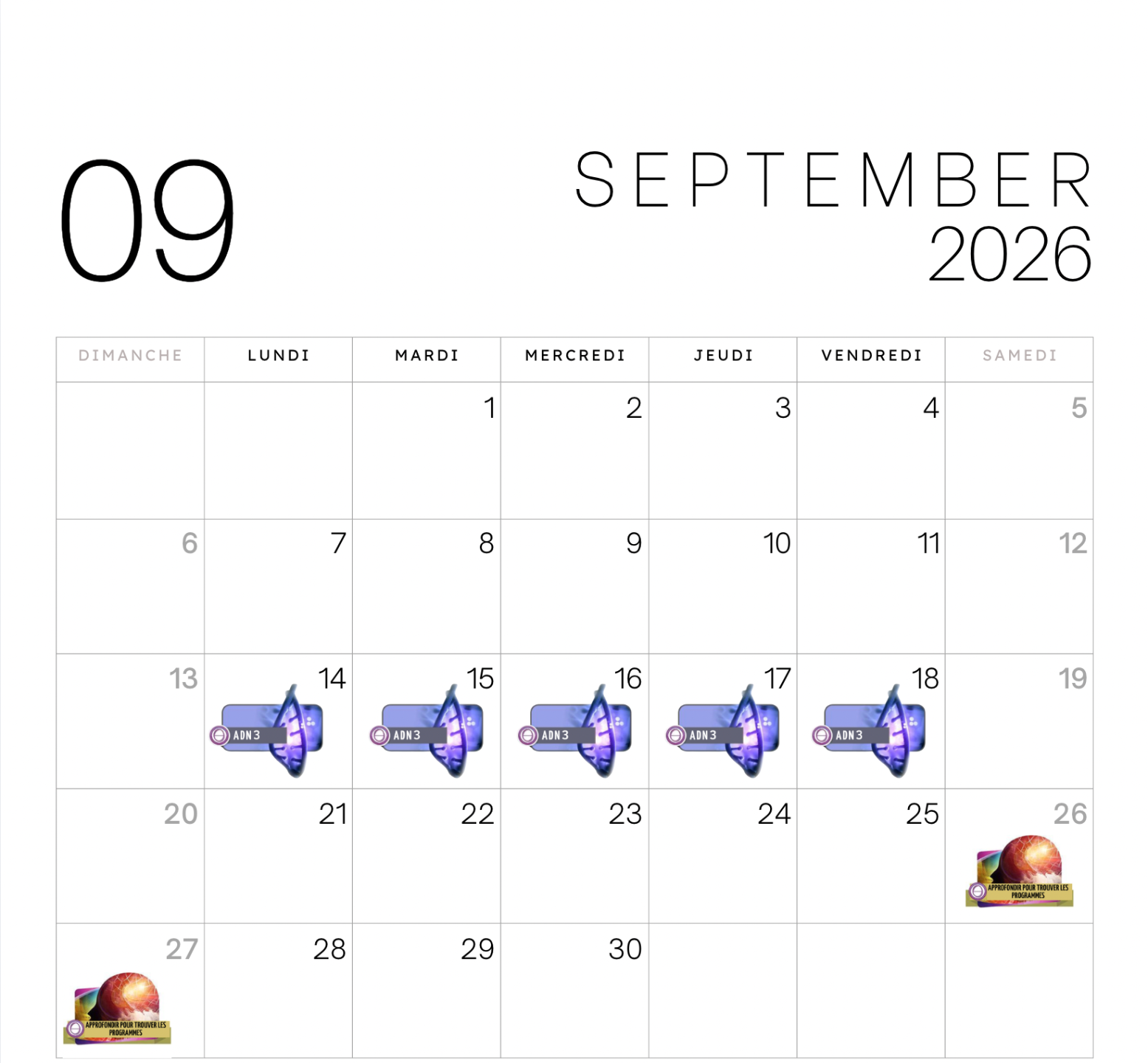 Thetahealing formation calendrier