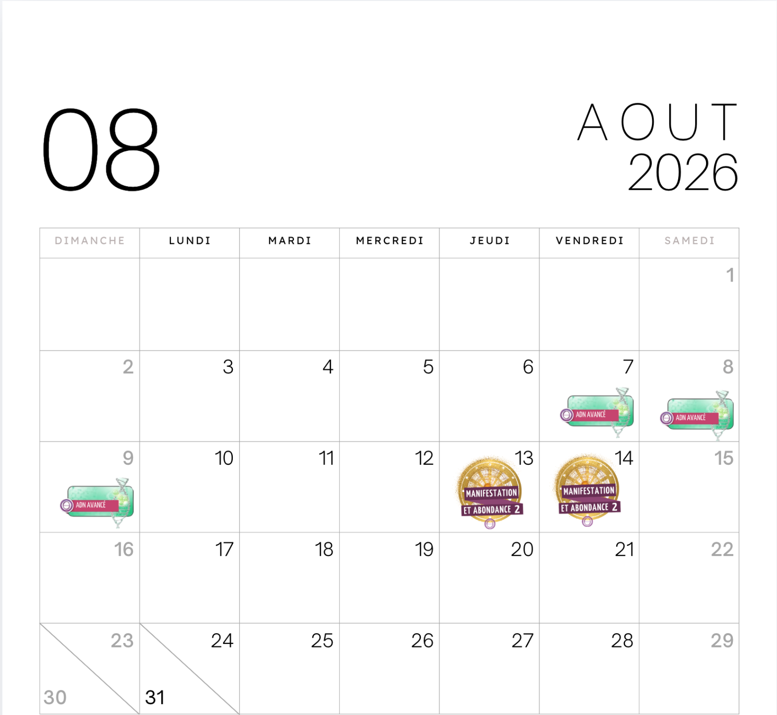 Thetahealing formation calendrier