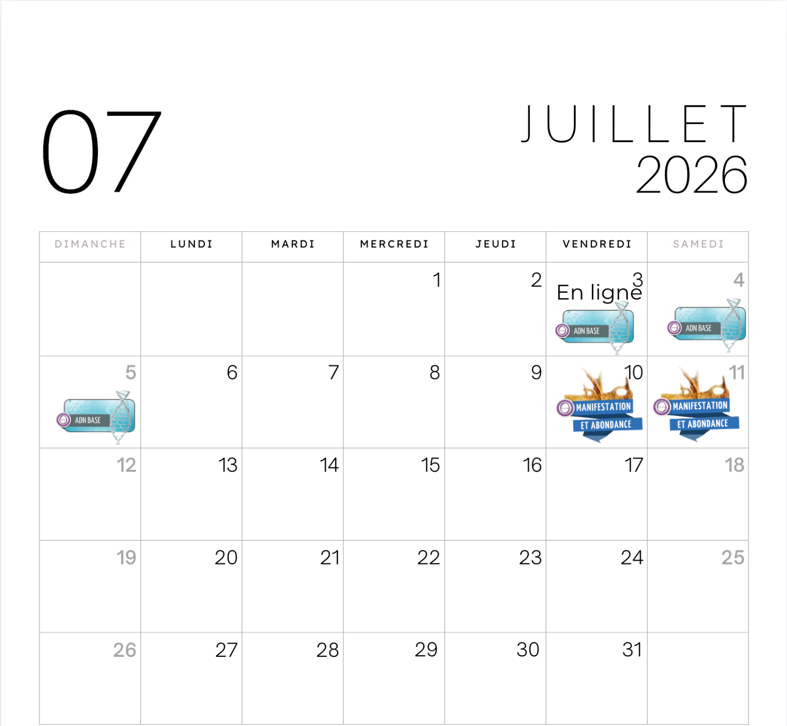 Thetahealing formation calendrier