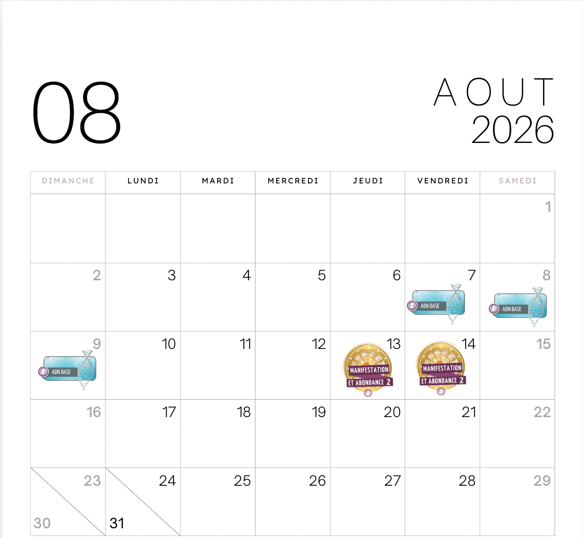 Thetahealing formation calendrier
