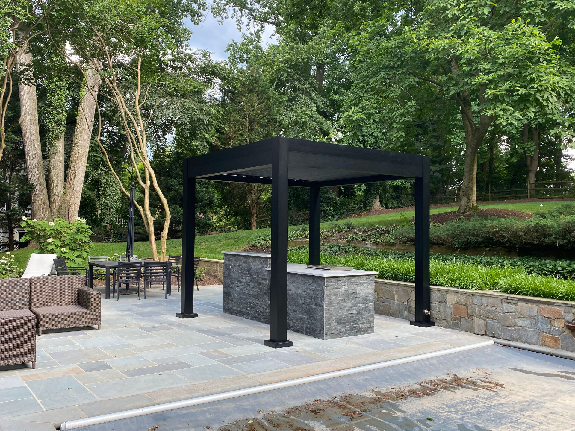 Wood grained louvered pergola