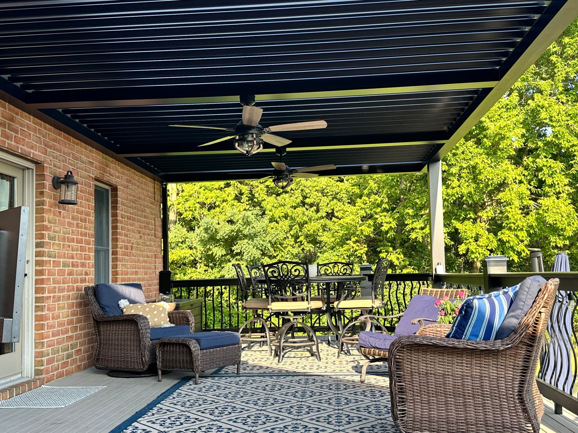 Wood grained louvered pergola