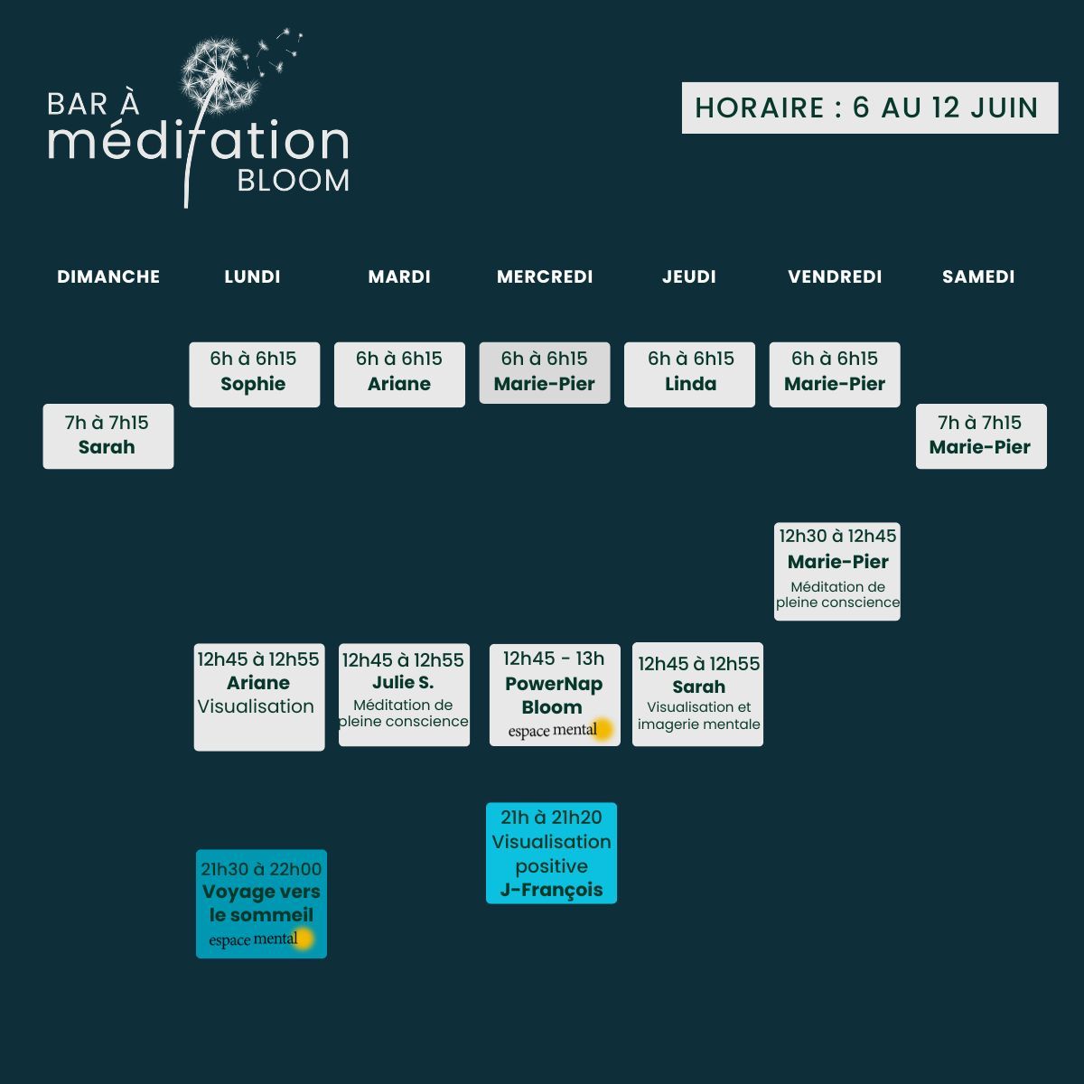 Horaire Bar à Méditation Bloom