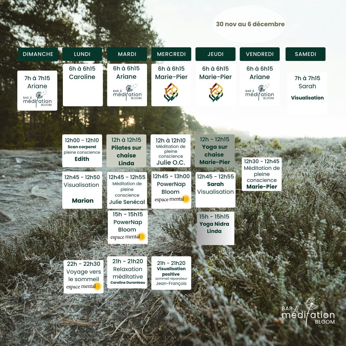Horaire Bar à Méditation Bloom