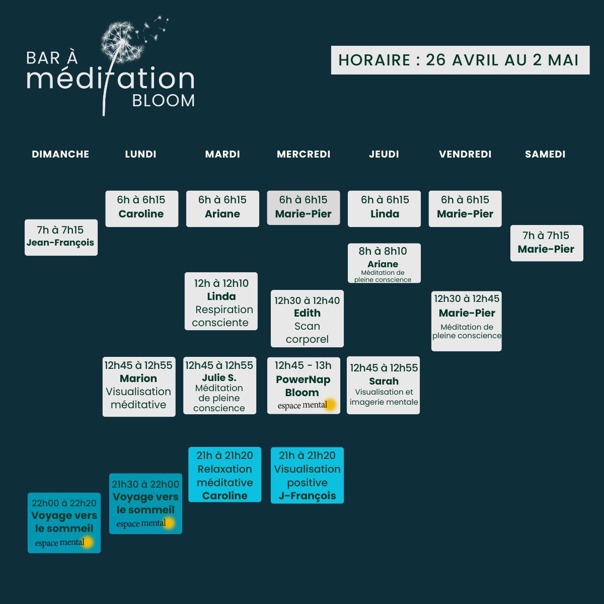 Horaire Bar à Méditation Bloom