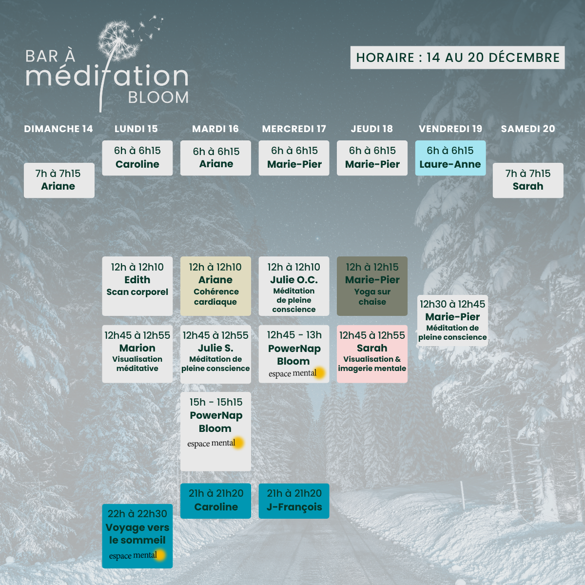 Horaire Bar à Méditation Bloom