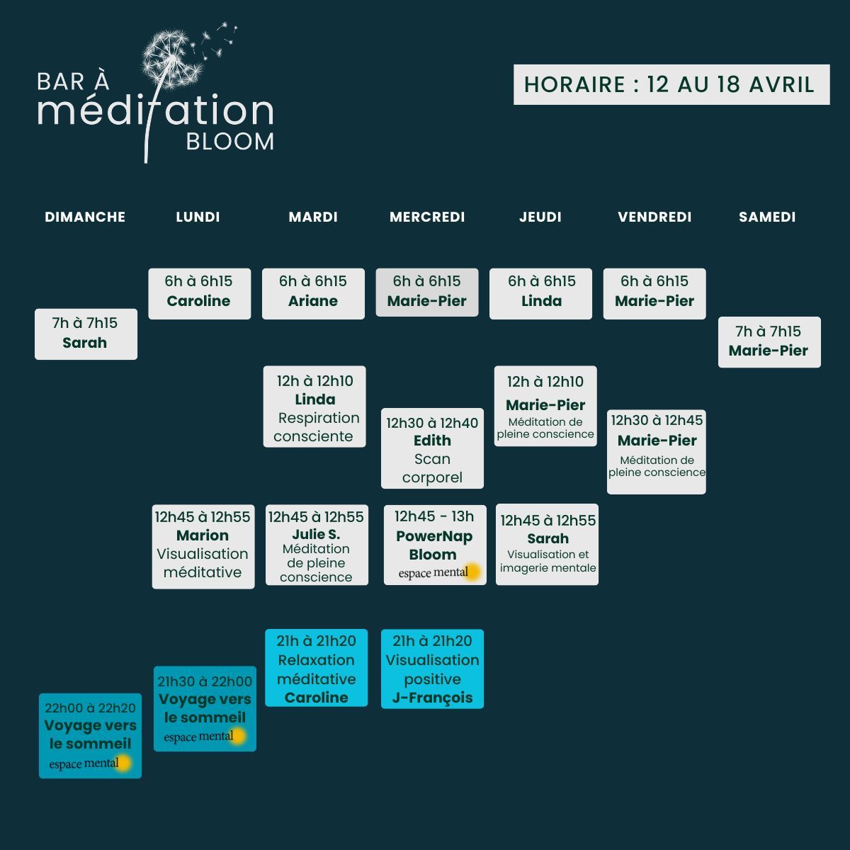 Horaire Bar à Méditation Bloom