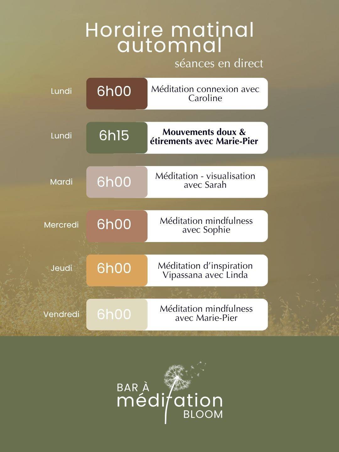 Horaire Bar à Méditation Bloom