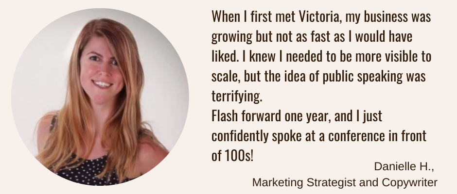 Client testimonial about overcoming fear of public speaking and gaining confidence through coaching with Victoria Lioznyansky