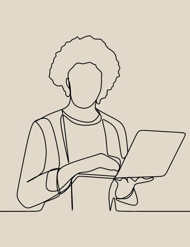 A line drawing of a leader on their laptop