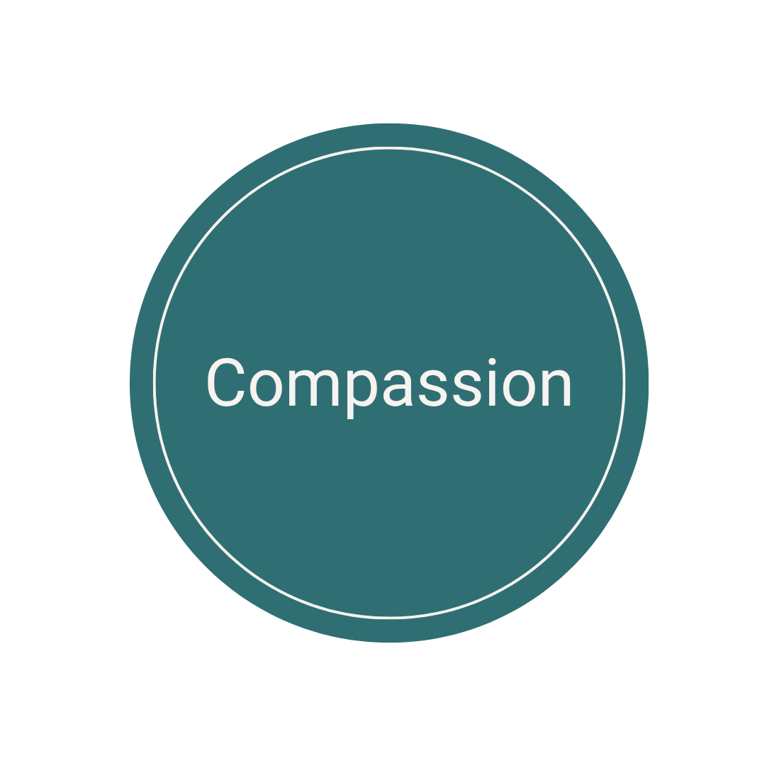 Circle with "compassion" written inside