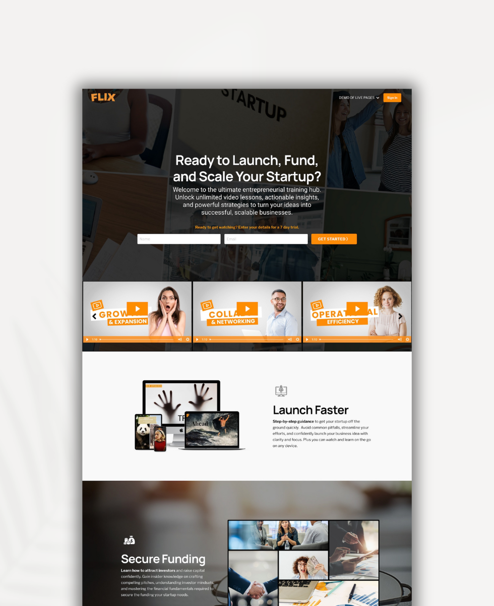 Mockup image of Flix website home page