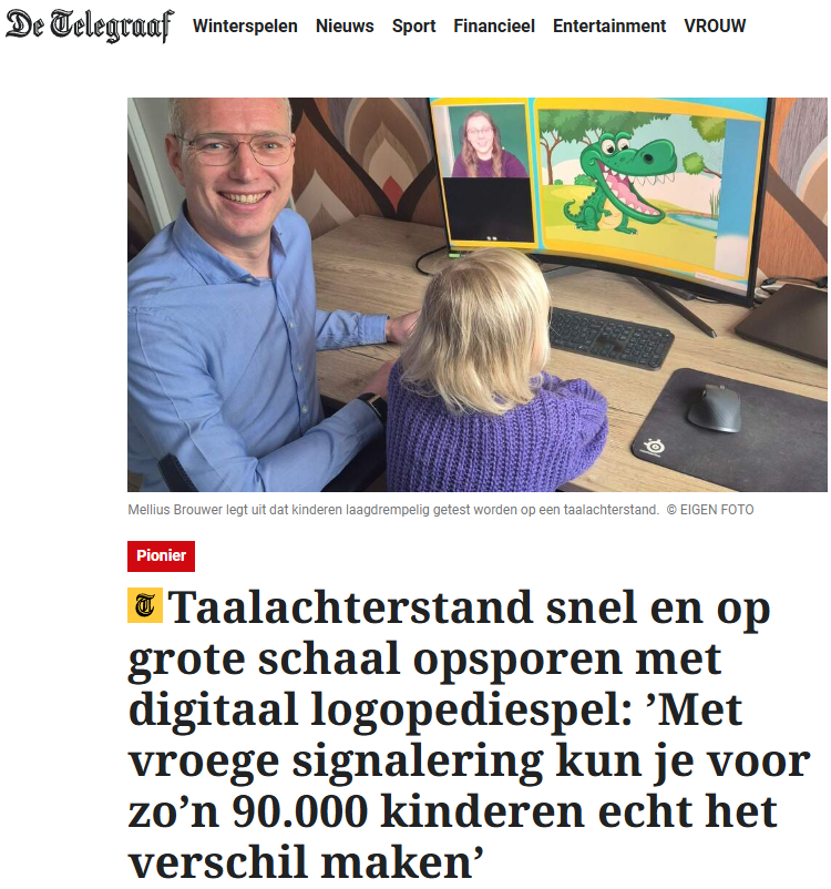 Mellius Brouwer in De Telegraaf over TinyTaalTool voor taalachterstand bij kinderen