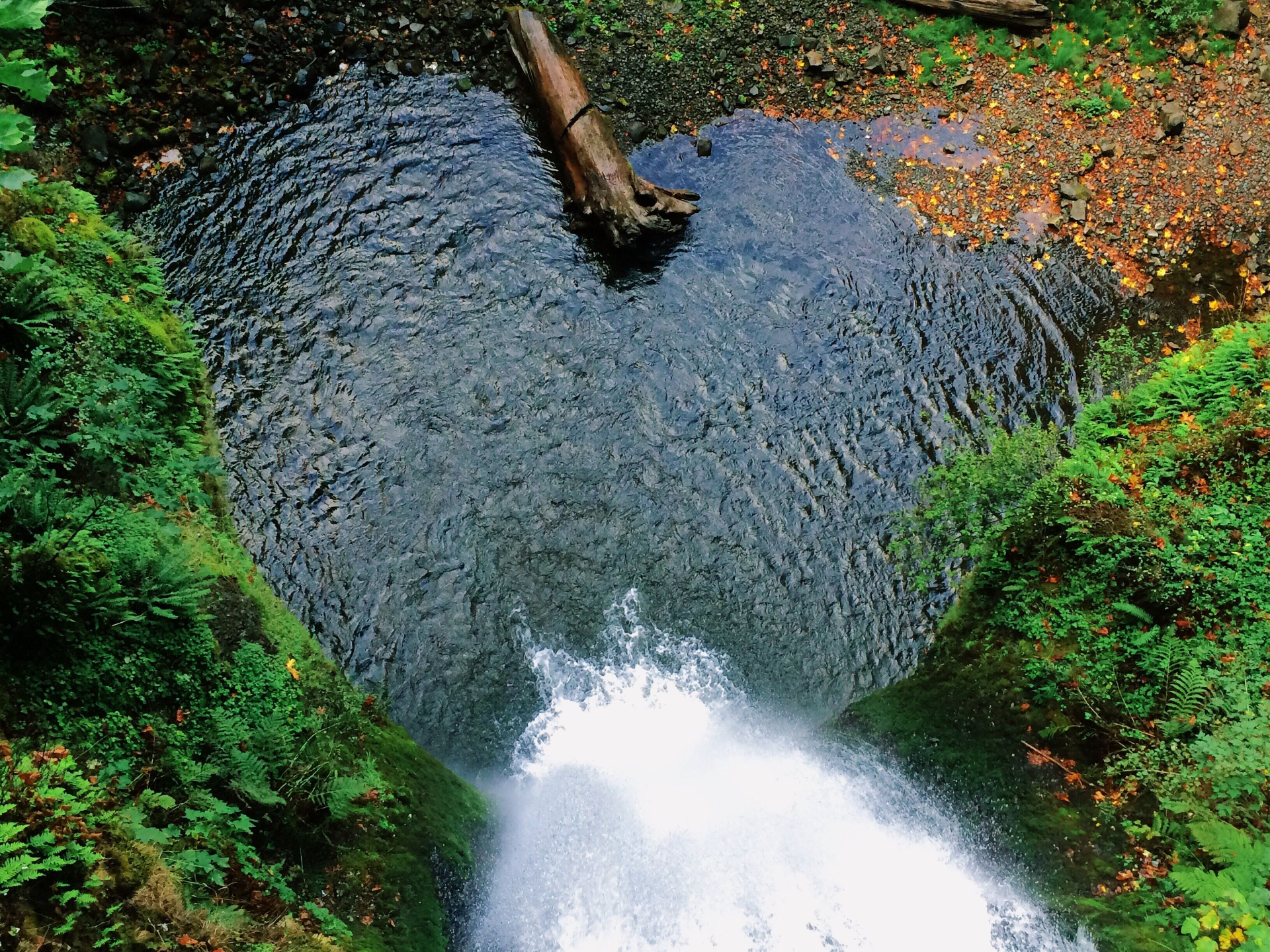 waterfall falling into a heart-shaped body of water