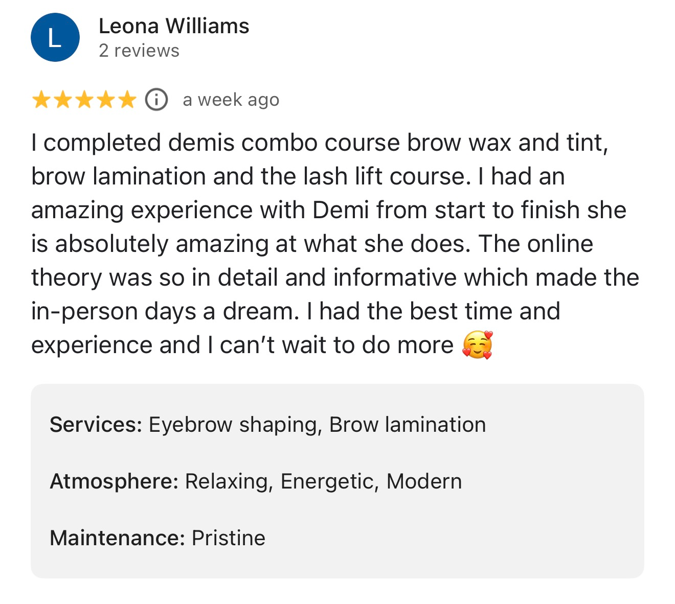 Message from a Demi's Nails & Beauty student