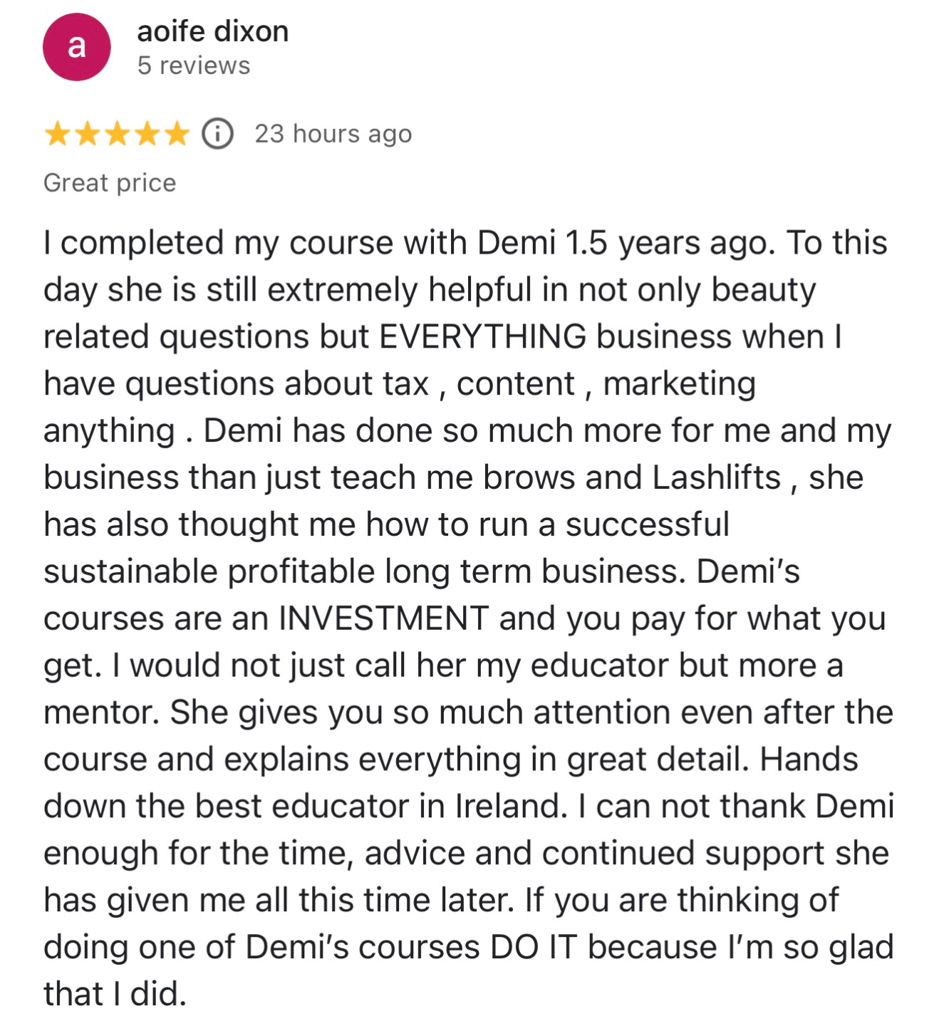 Message from a Demi's Nails & Beauty student