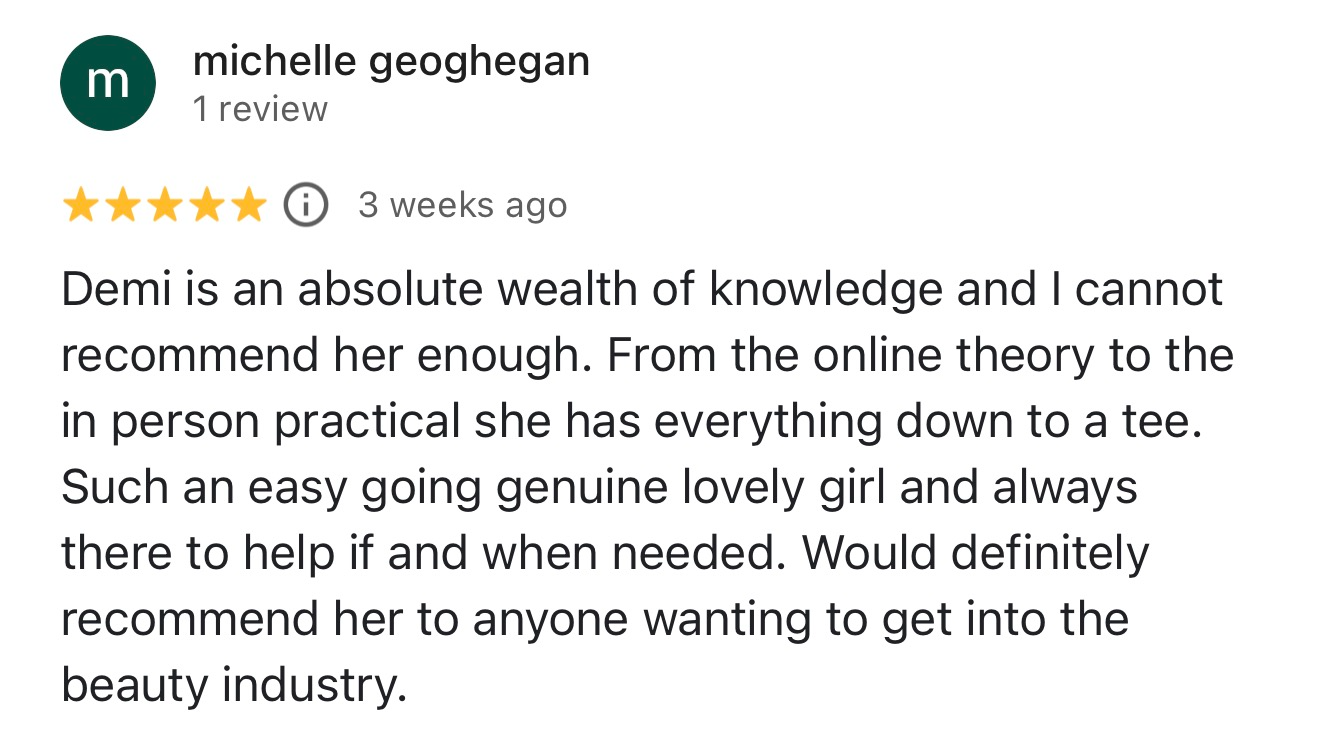 Message from a Demi's Nails & Beauty student