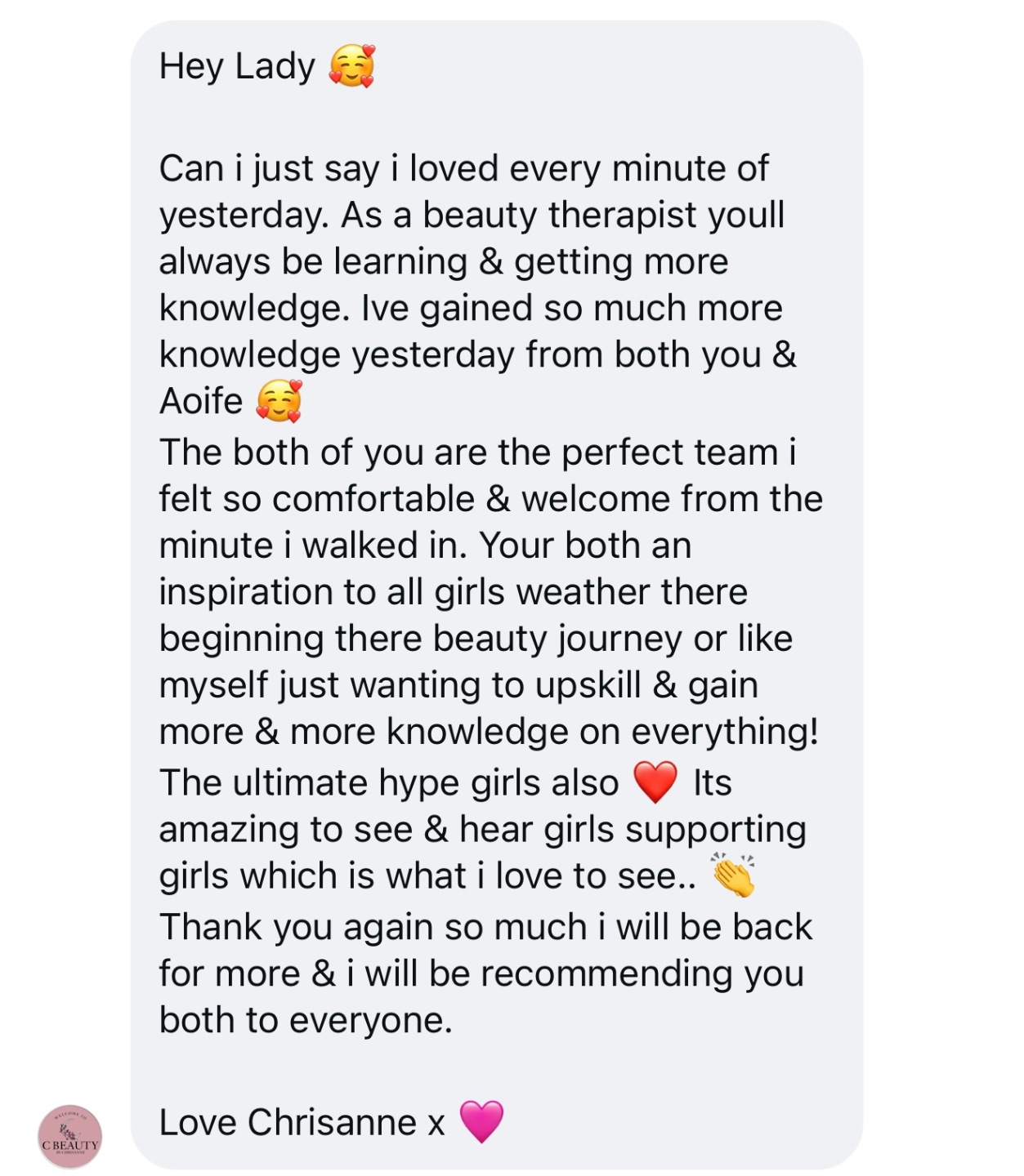 Message from a Demi's Nails & Beauty student
