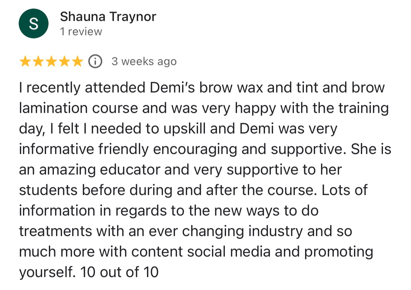 Message from a Demi's Nails & Beauty student