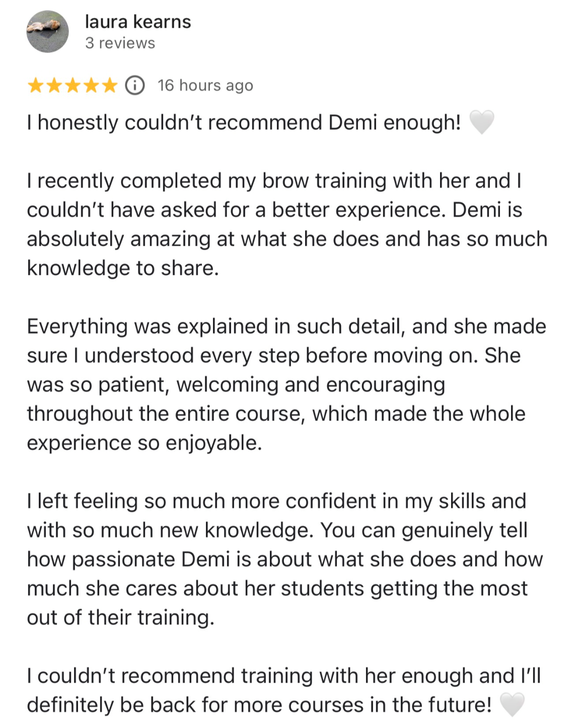 Message from a Demi's Nails & Beauty student