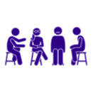 Icon of a group of people sitting in a circle representing group therapy and ongoing support.