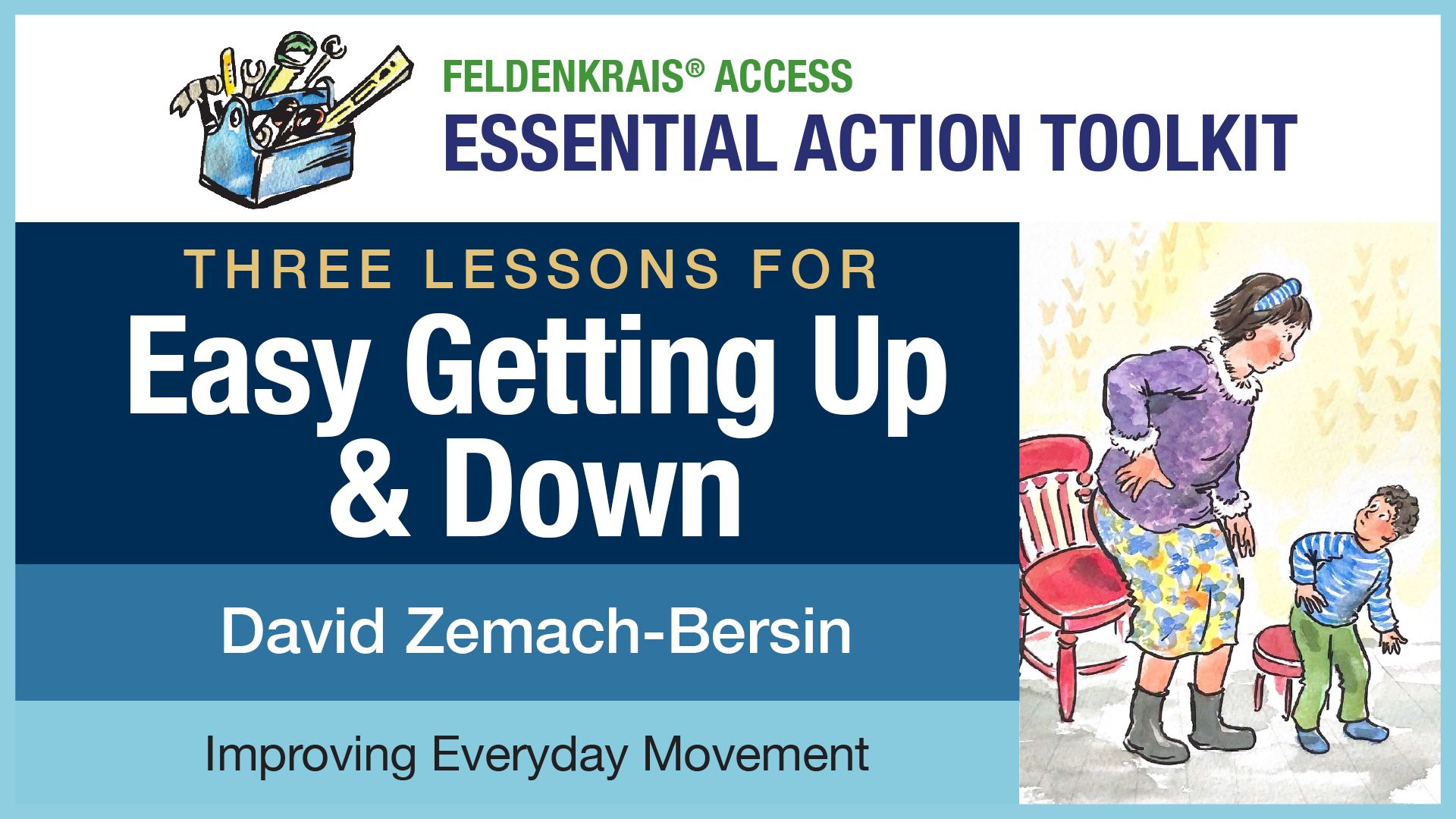 Woman sits in chair with dog in her lap as an illustration of online Feldenkrais Method lessons for Easy Sitting