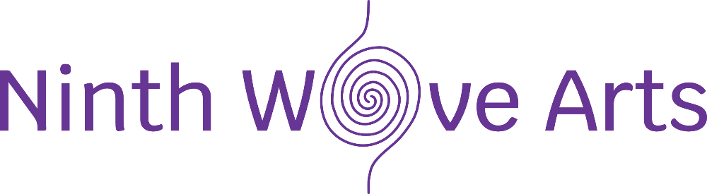 Ninth Wave Arts logo in purple text with a spiral wave symbol integrated into the letter ‘a’ in ‘Wave’