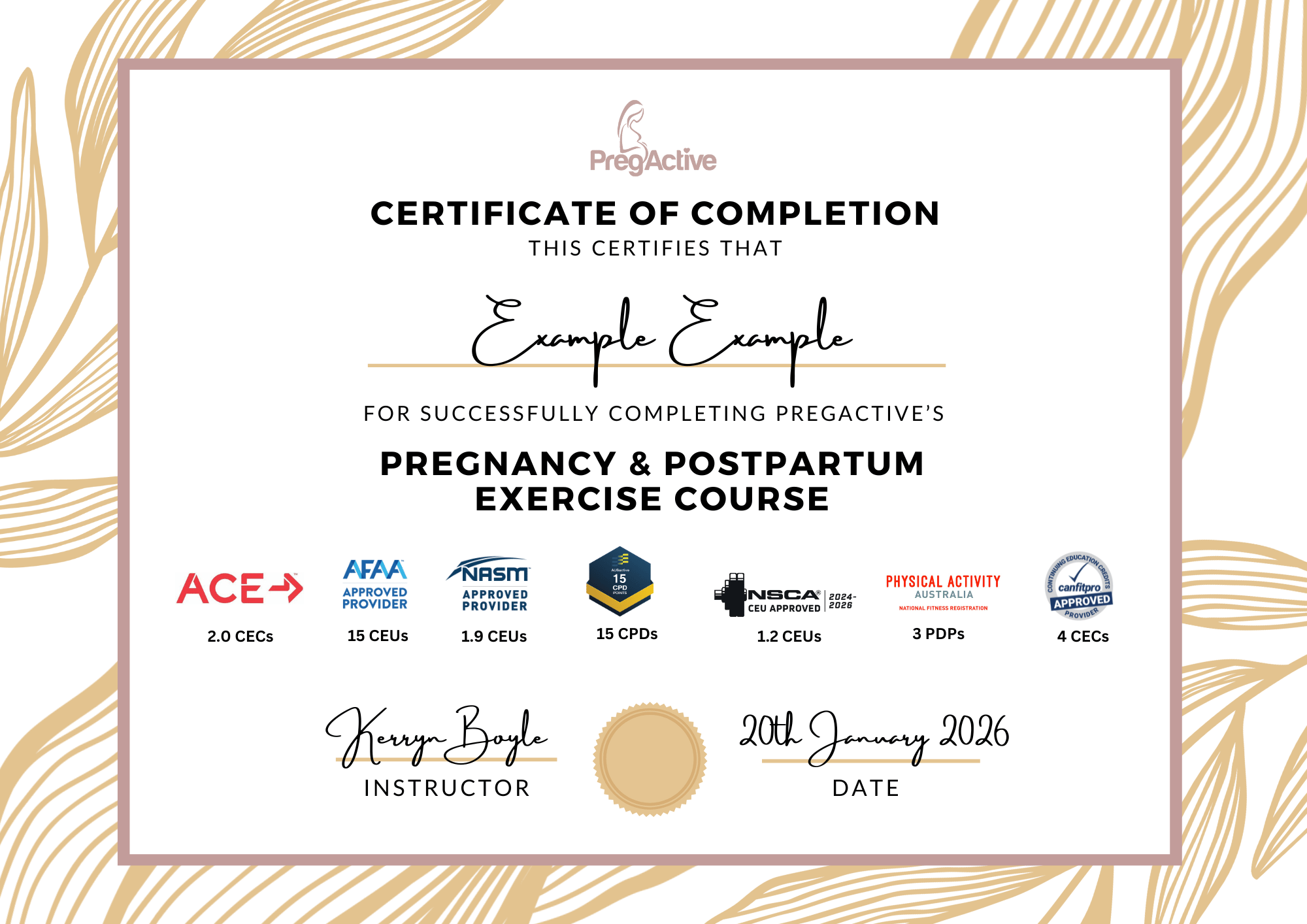 certificate of prenatal fitness trainer
