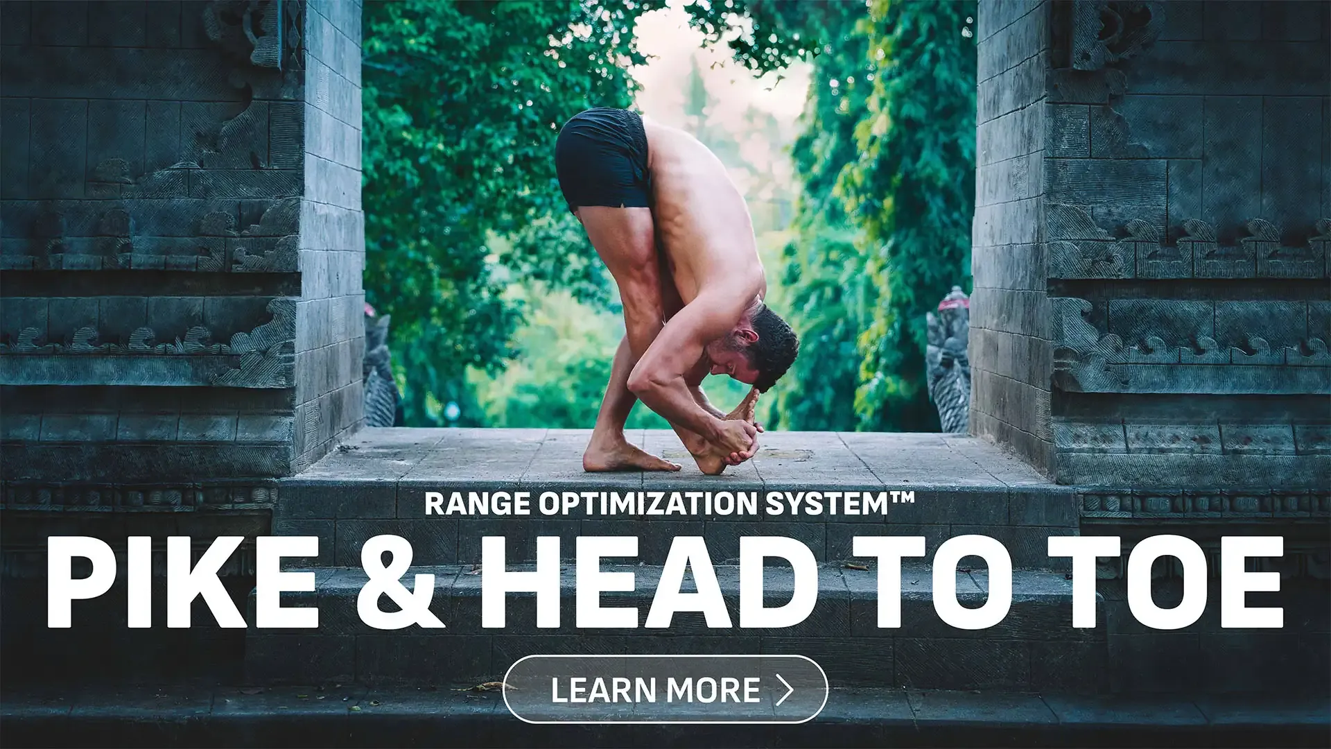 Athlete performing a head-to-toe stretch using ROS™ flexibility techniques.