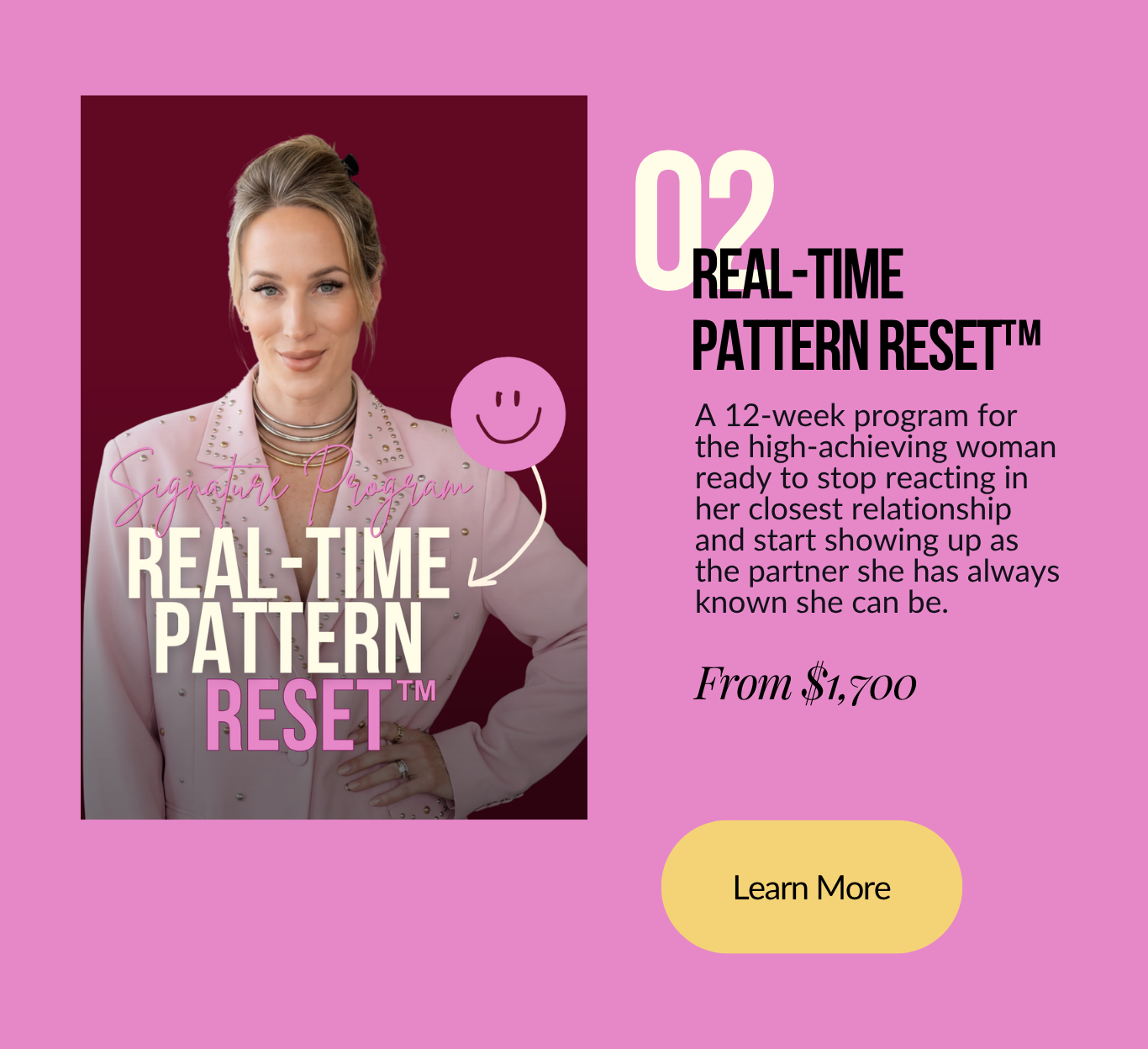Real-Time Pattern Reset, signature program for high achieving women who get reactive and pull away in their relationship, from $1,400