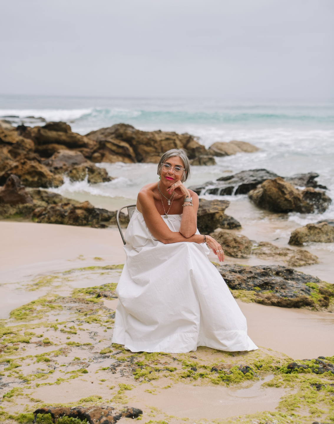 Catherine Bowyer from Happiness Hive in silver sparkly dress, embodying empowerment and positivity.