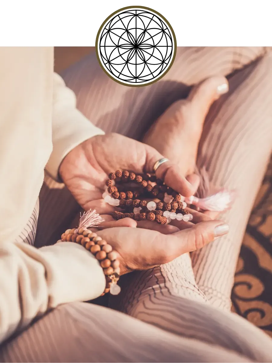 channeling channeler psychic medium ascension woman's hands holding prayer beads