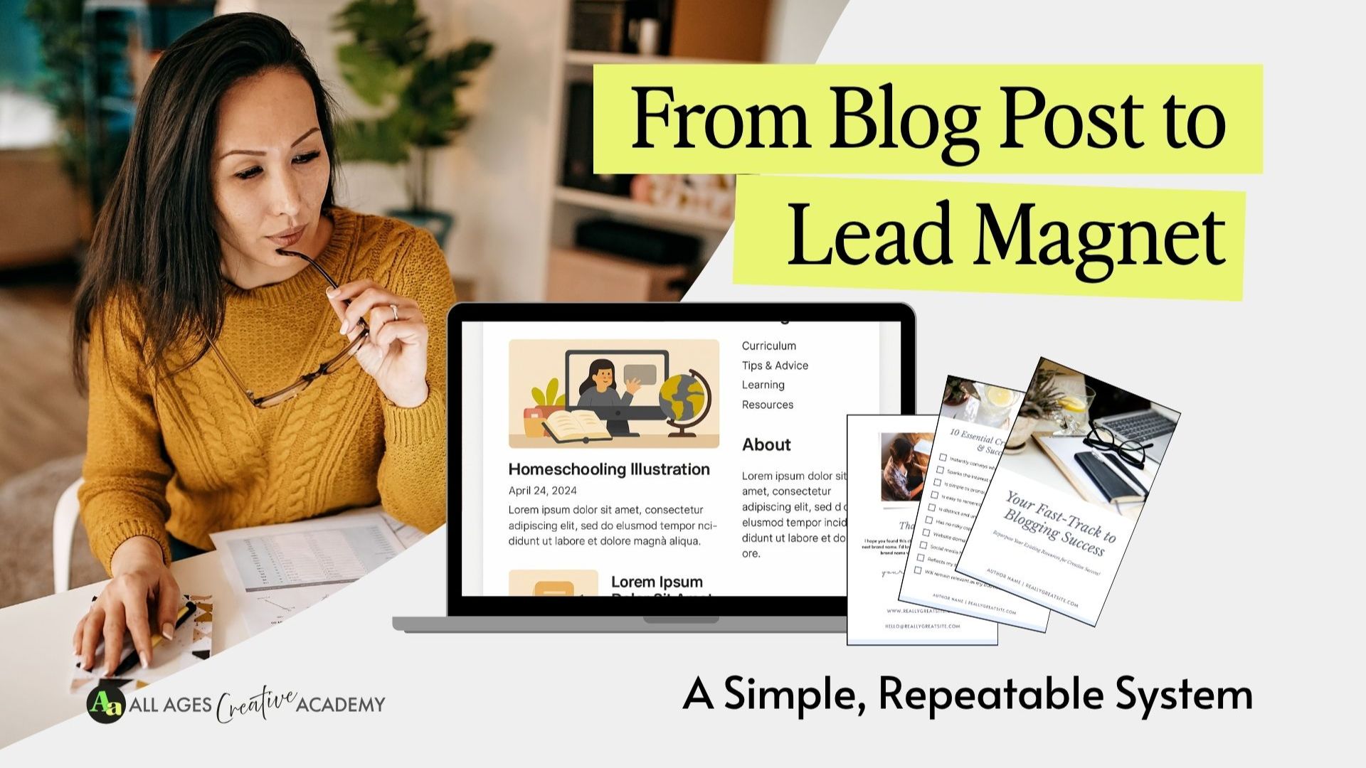 Graphic with mockup of design pages "The simple secret to better designs in Canva"