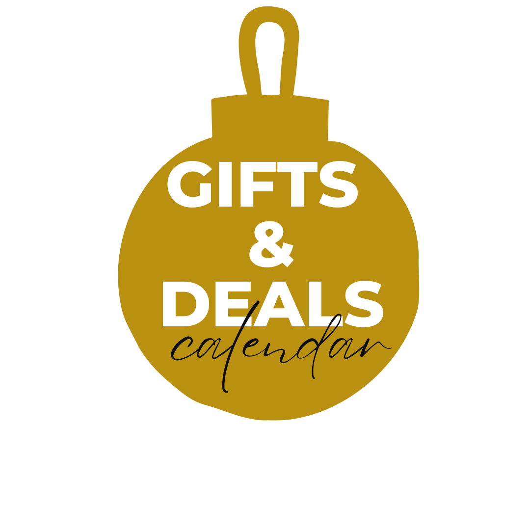 A bauble with the text gifts and deals calendar.