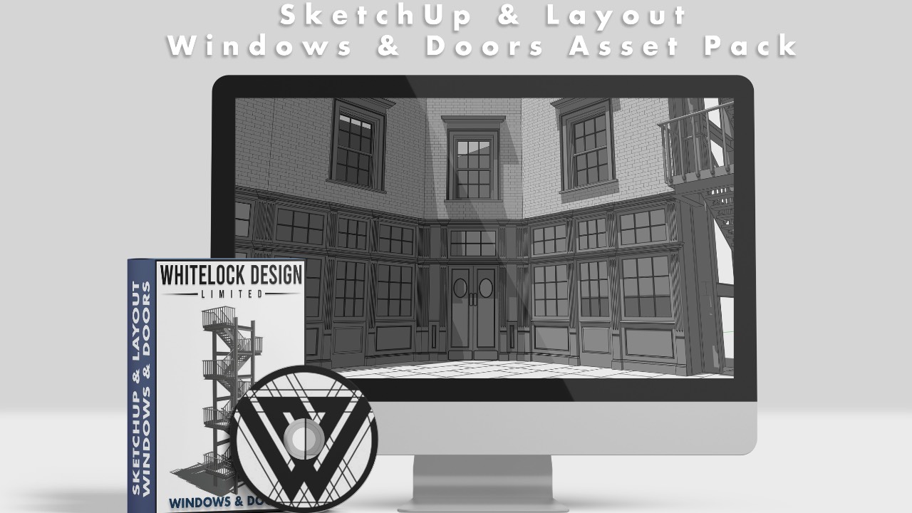 Windows and doors assets on a building kit bashed together from parts in sketch