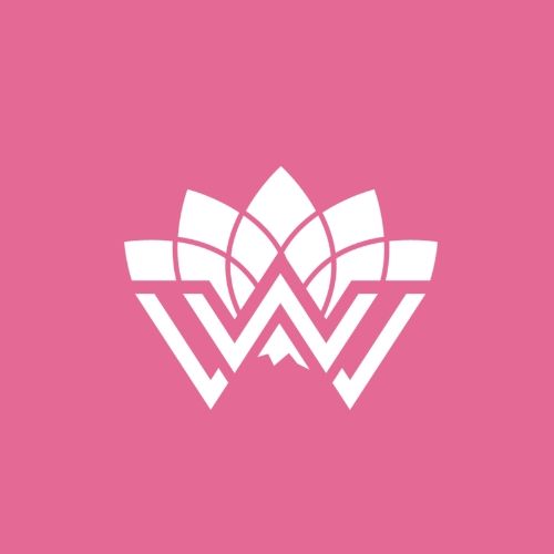 Icon lotus and WW sacred geometry white icon on pink background, Whole Warrior Network